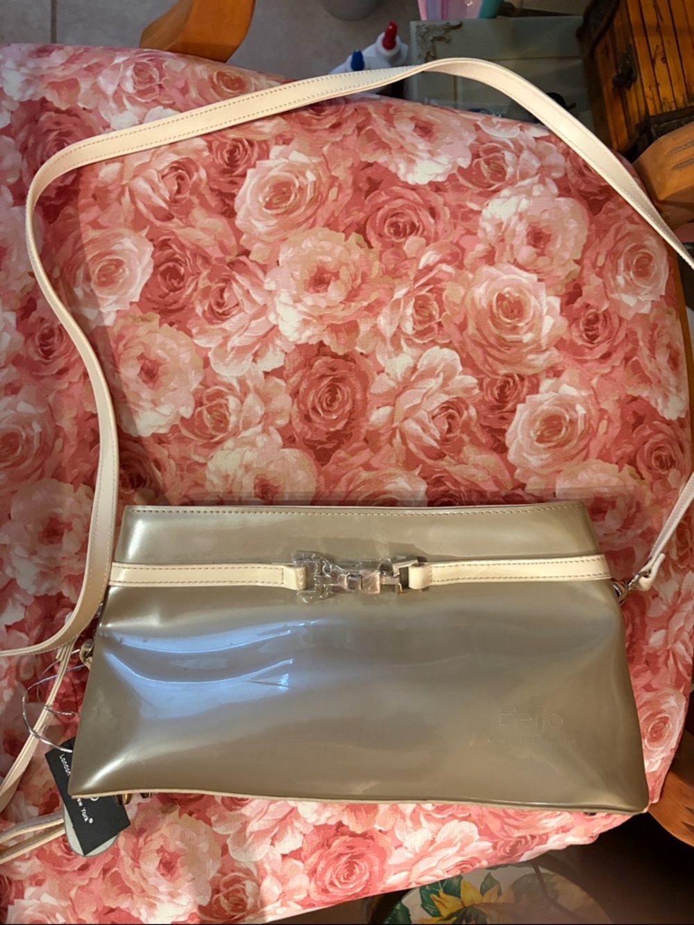 Beijo Cream Patent Crossbody with Bow Trim